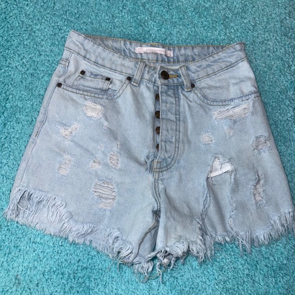 Zara Trafaluc Denim Shorts Women's Size 2 Ripped Distressed Hem Light Wash - Picture 1 of 5